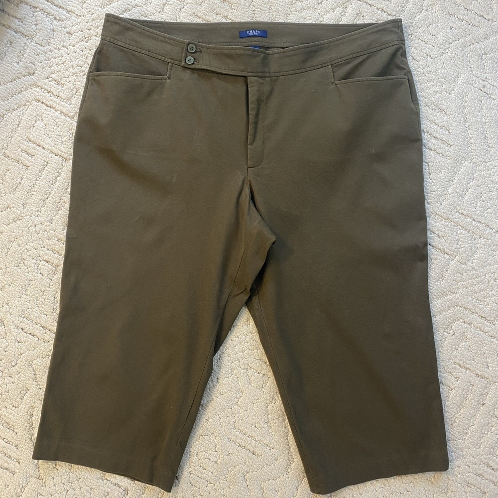 Chaps Womens 24W Olive Green Stretch Cotton Capri Pants Cropped Trousers Plus